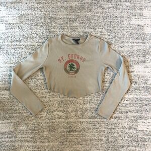 Forever 21 St. George Graphic Long Sleeve Crop Top Women's Large‎ Casual Beige